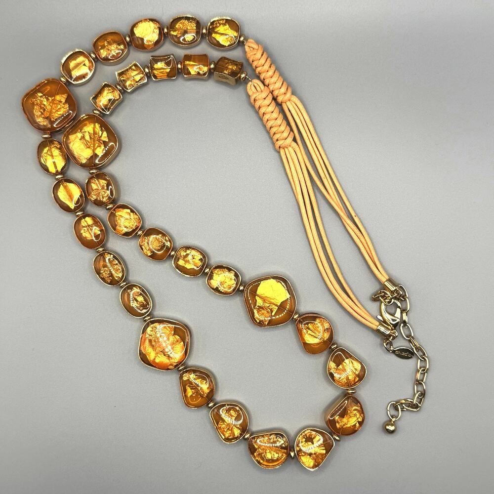 Chico's Amber Gold Resin Statement Necklace | Boho Chunky